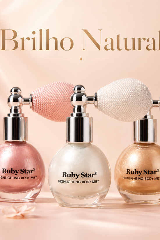 Iluminador corporal e facial Ruby Star nas cores Pérola, Rosé e Champanhe