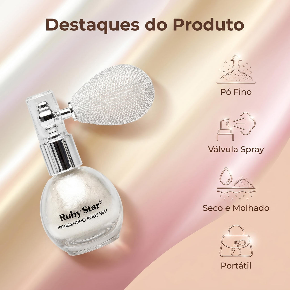Iluminador Corporal e Facial Ruby Star em Pó | 3 Cores