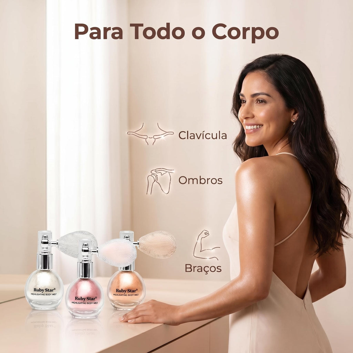 Iluminador Corporal e Facial Ruby Star em Pó | 3 Cores